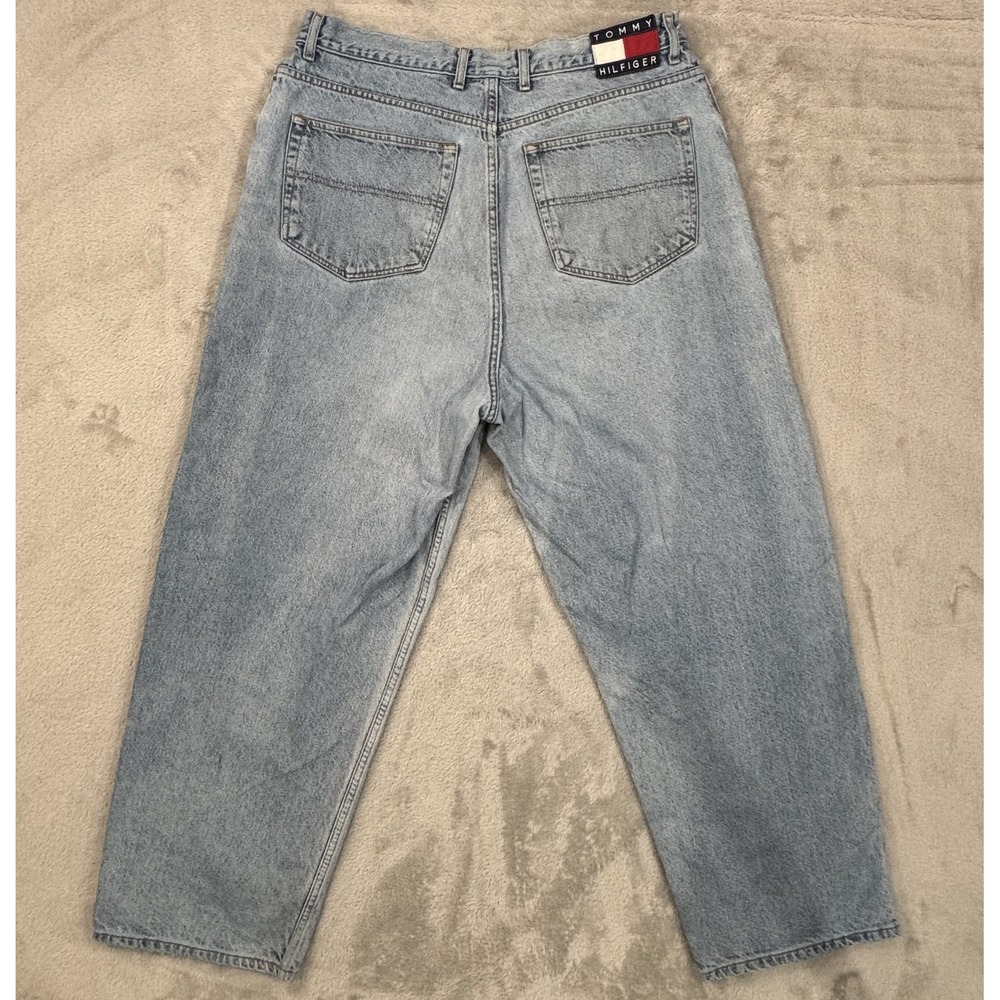 Vintage Tommy Hilfiger Jeans 38x30 Baggy Blue Denim 90s Y2K Big Flag Skater Hip‎